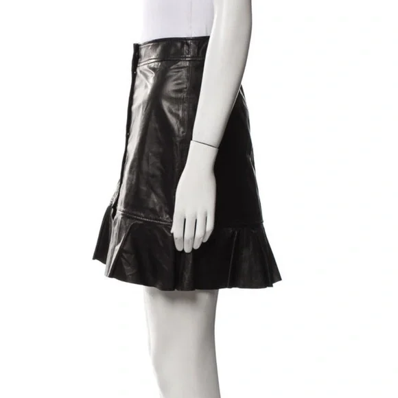 Ganni Rhinehart Lamb Leather Mini Snap On Skirt Size Small - Picture 3 of 9